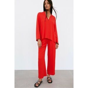 Zara Flowy Red Drawstring Pants Viscose/ Lyocell XL